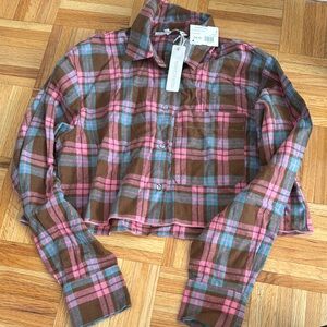Olivaceous Pink and Brown Plaid Blouse